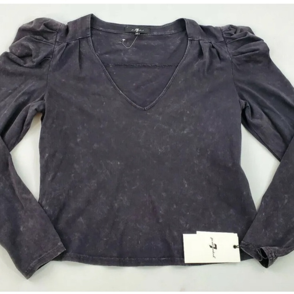 7 For All Mankind Long Sleeve Puff Shoulder Blouse Size M NWT Distressed Grunge